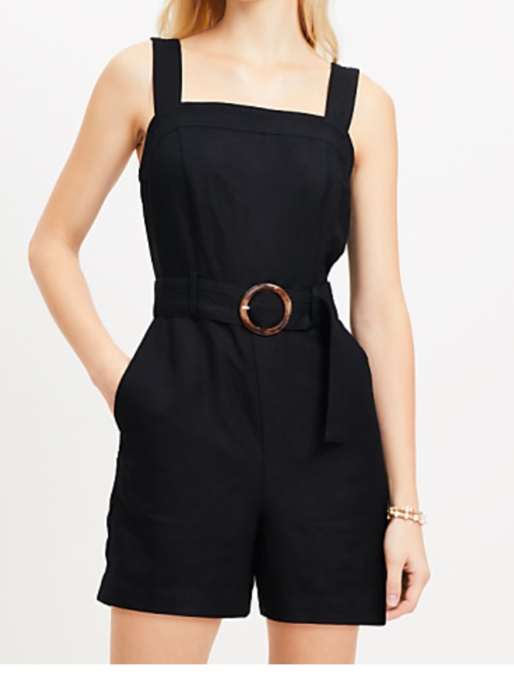 Loft Black Linen-Blend Sleeveless Short Romper Chic Versatile Breathable Summer
